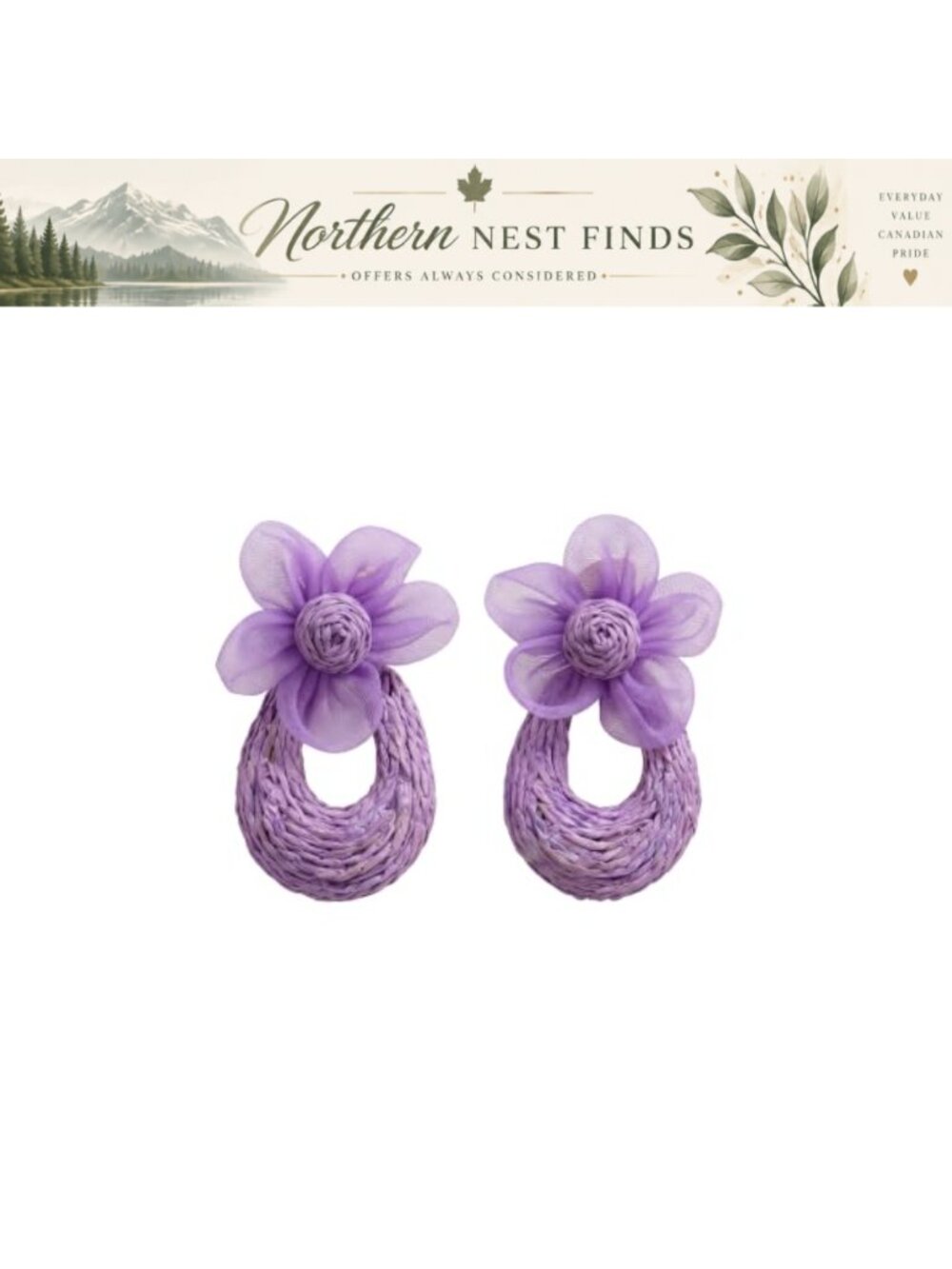 Flower Raffia Statement Earrings Woven Grass Dangle